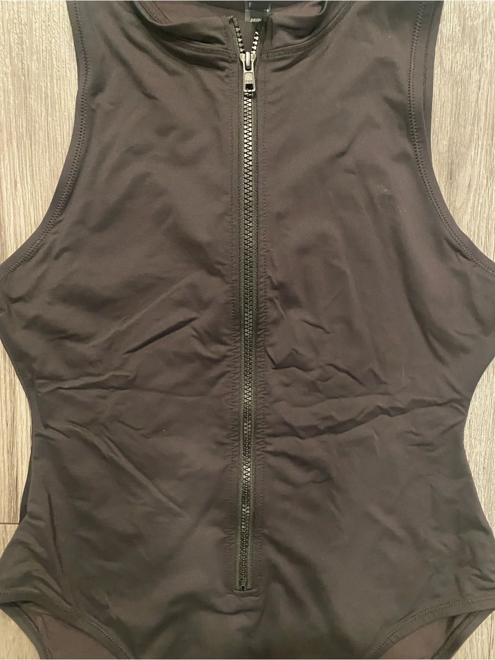 SKIMS Black Zip-Front Sleeveless Bodysuit